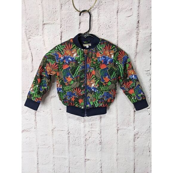 Kenzo Kids Navy‎ Blue Tiger Jungle Print Fleece Lined Jacket 98cm Size 3A - Picture 1 of 8